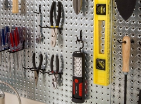 HEAVYWEIGHT Diamond Plate Shelving and Pegboard System feat. galvanized steel pegboard